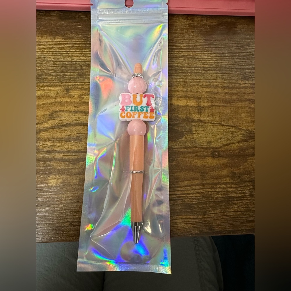 Pink 'But First Coffee' Pen Handmade